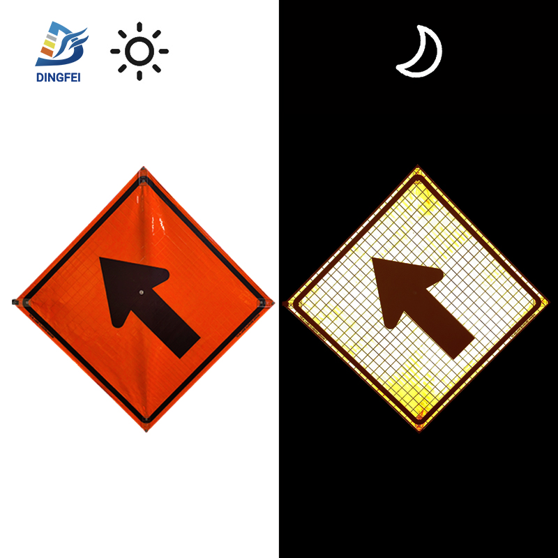 Lane Closure Arrow Reflective Roll Up Traffic Sign - 